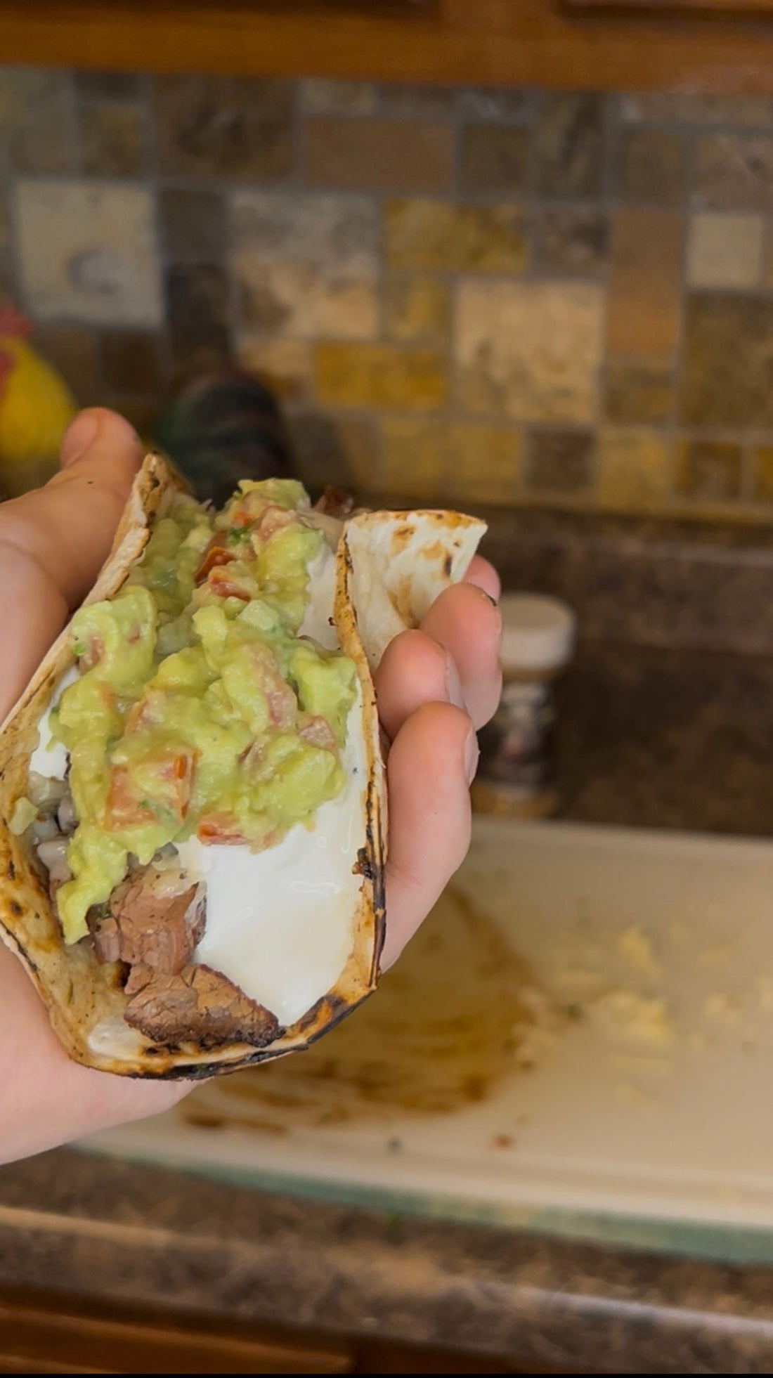 Steak tacos with homemade guacamole